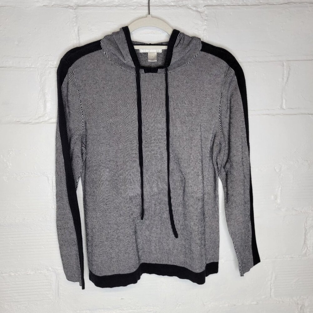 Christopher & Banks Women's Small Pullover Hoodie Sweatshirt Black Striped